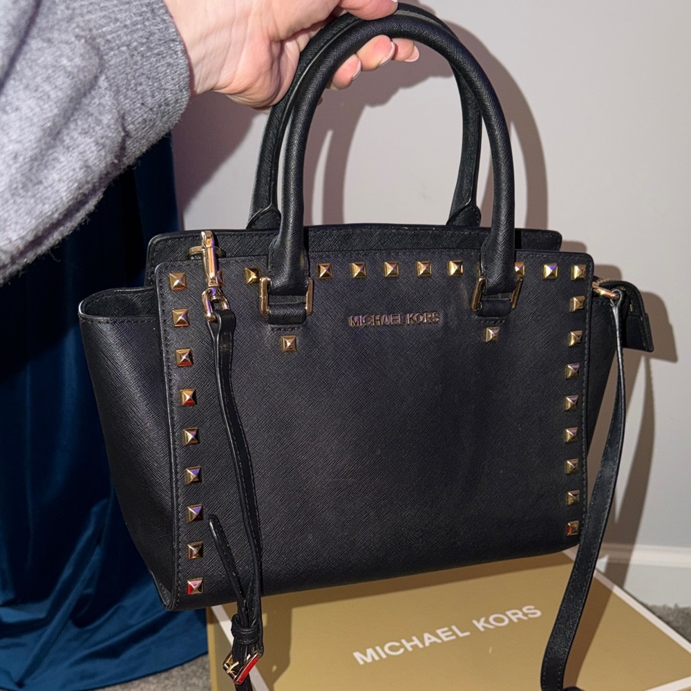 Michael Kors Black and Gold Studded Handbag